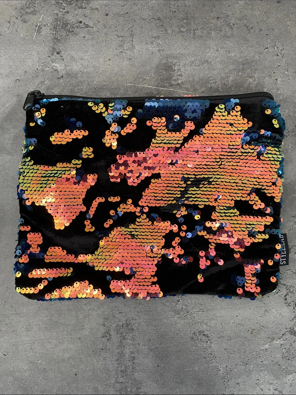 Sequin Cosmetic Pouch - Dark blue with Iridescent rose Gold Sequins
